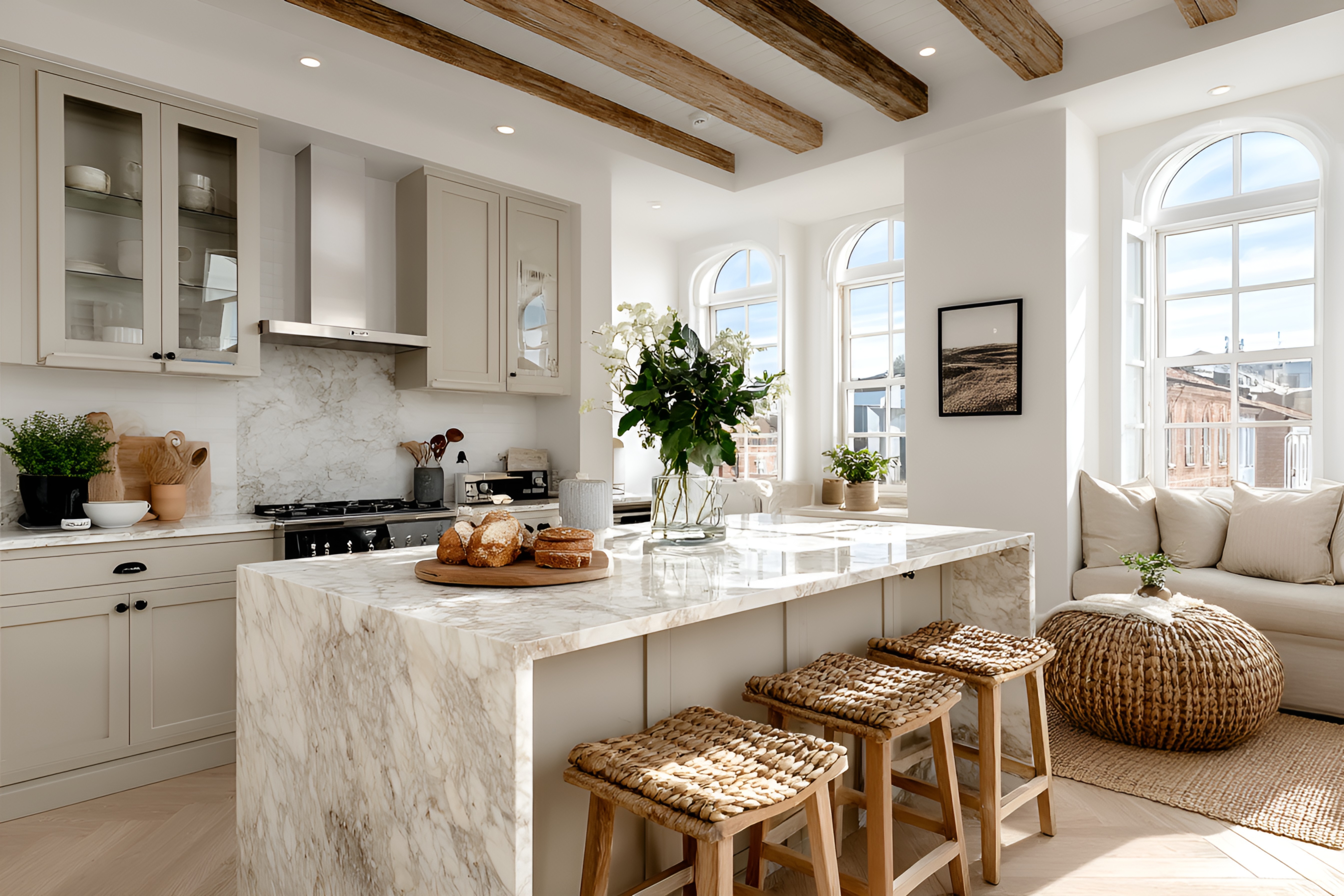 摄图网_602444308_餐桌上的面包与厨房(非企业商用) - BELLASTONE