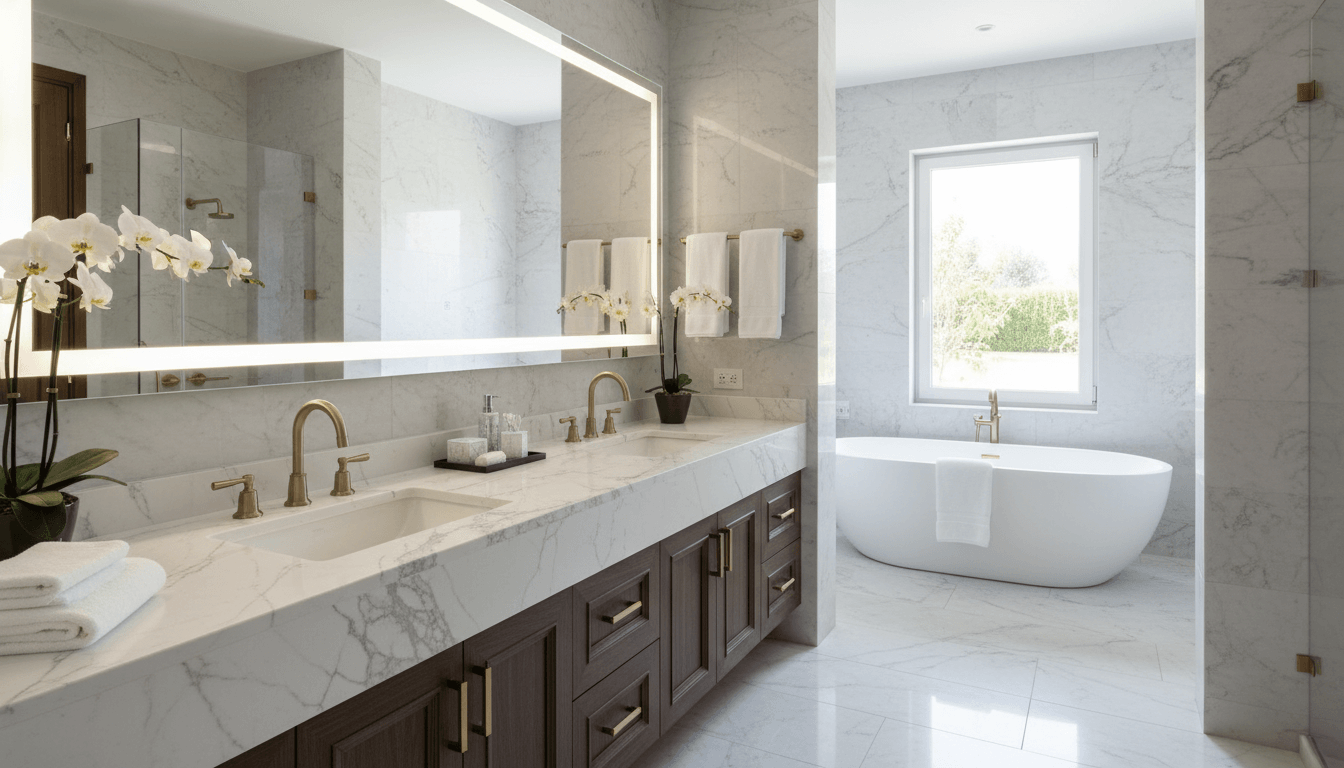 Carrara Quartz Countertop in villa bathroom